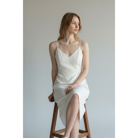 Lulus Dresses & Skirts - LULUS White Reinette Party Lightly Pleated Tulip Split V Neck Slip Dress Large